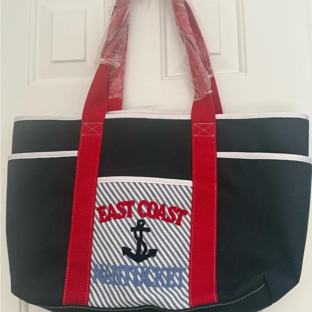 NWT Talbot’s East Coast Nantucket Tote Bag with Red Straps - Picture 2 of 5